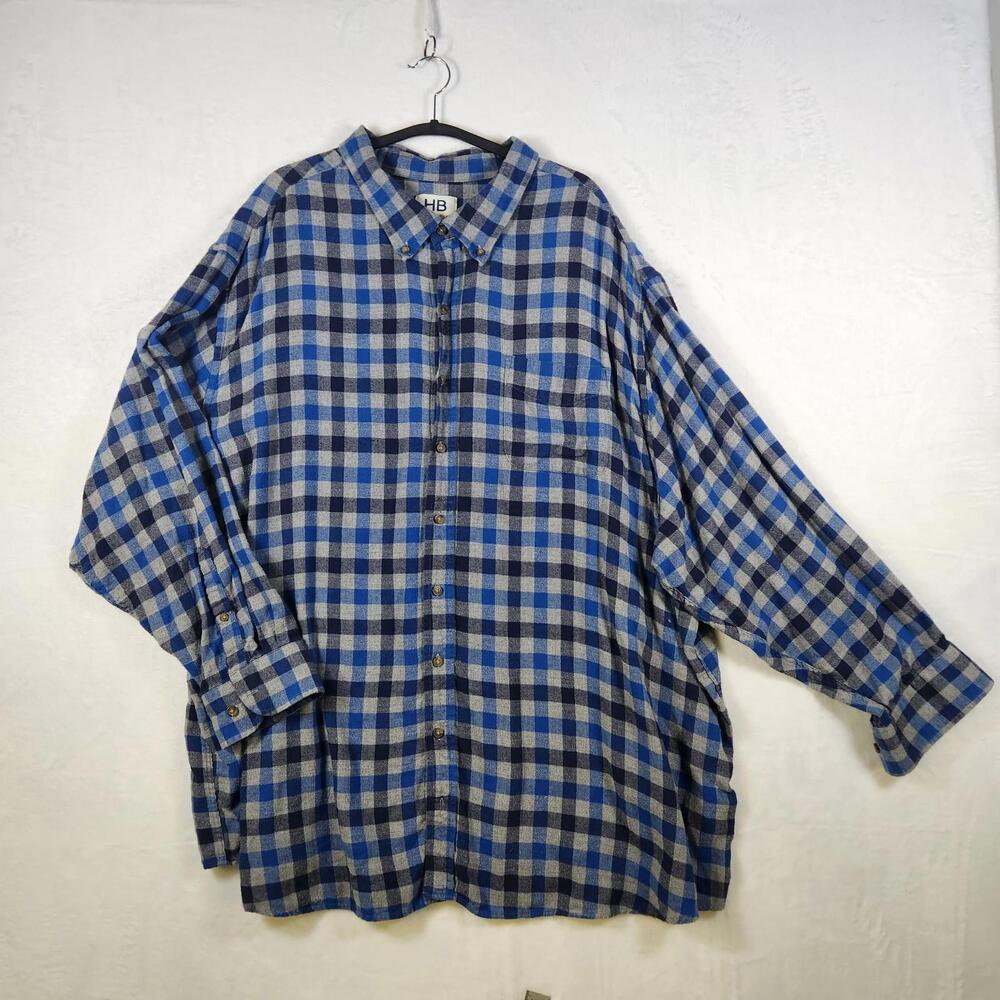 HB Plaid Flannel Shirt Blue Black Size‎ 4XL
